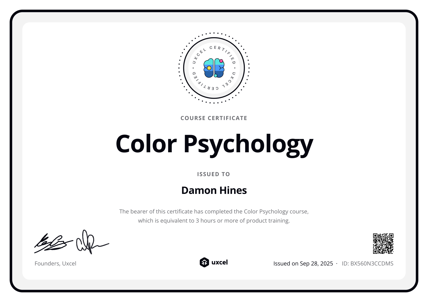 Damon's certificate